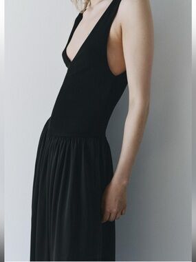 Zara ZW Collection Contrast Midi Dress Womens Black Medium